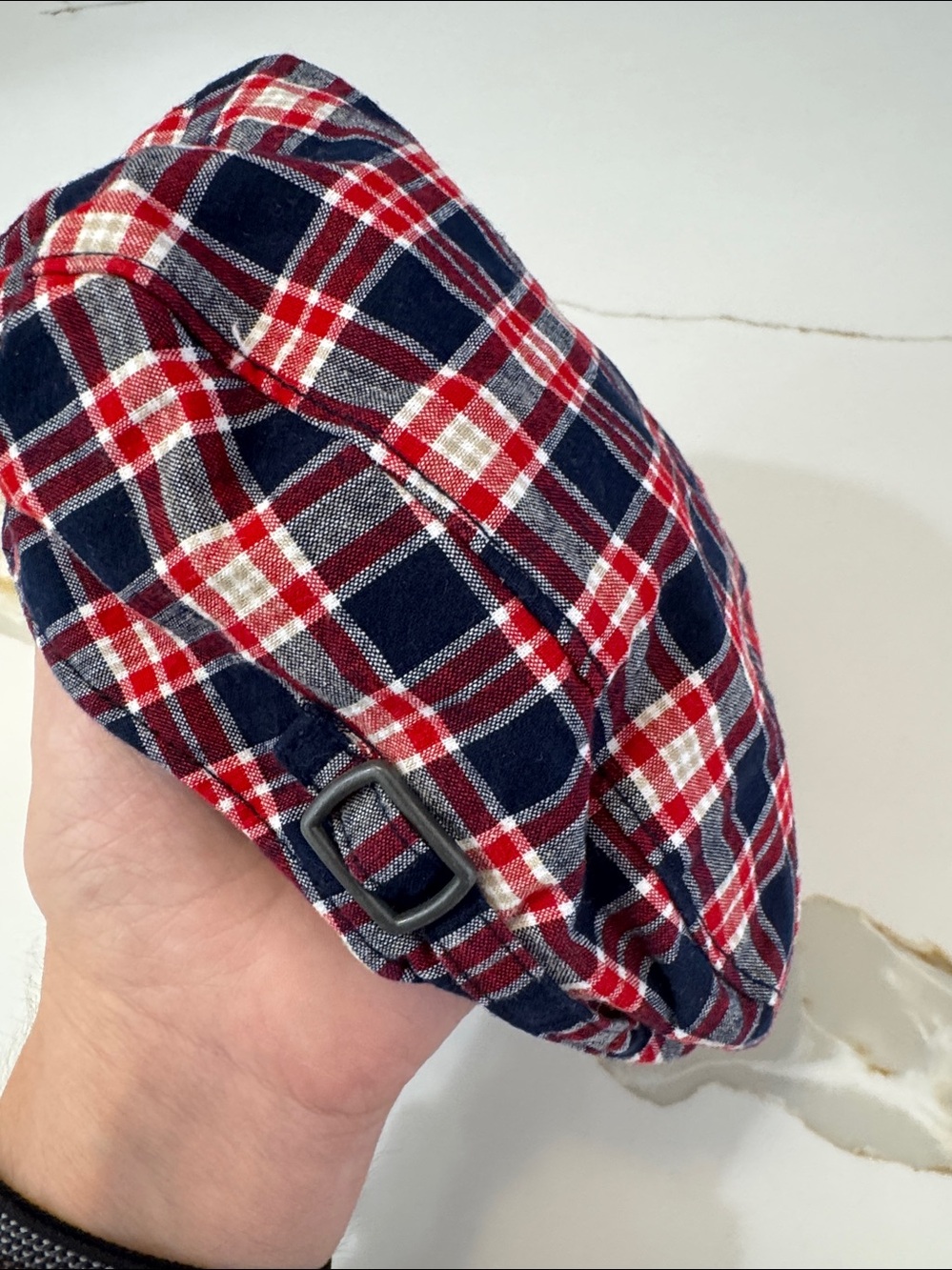 Janie and Jack Red Navy Plaid Newsboy Cap - Picture 10 of 16